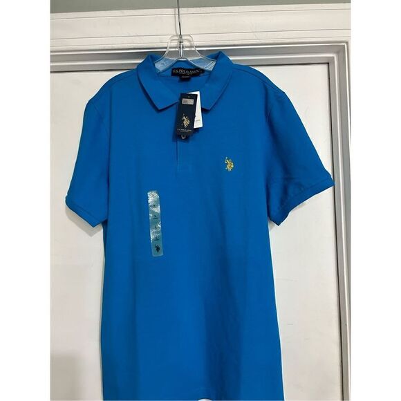U.S. Polo Assn Men's Large Blue Collared Classic Style Short Sleeve Shirt New - Picture 2 of 11